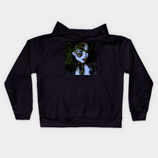 Beautiful girl, with mask. Like royal, but dark. Pale skin and violet lips. Light blue, white. Kids Hoodie